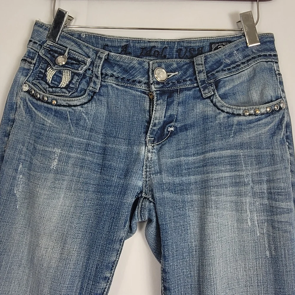 La Idol Jeans Angel Wing Embroidered Rhinestone Bling Size 3